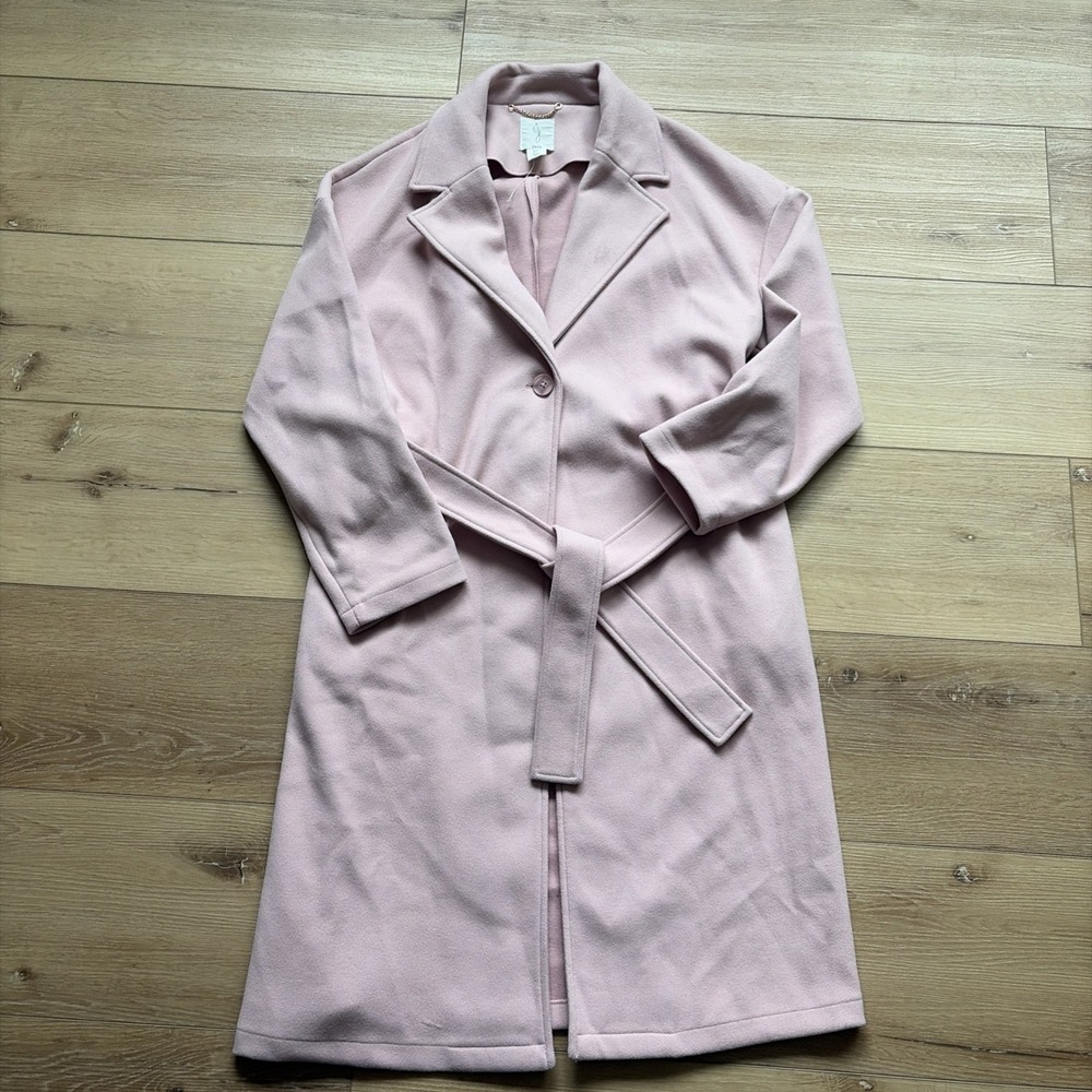 Joie Pink Mid-Length Trench Coat Belted Buttoned Collared Women Size Large